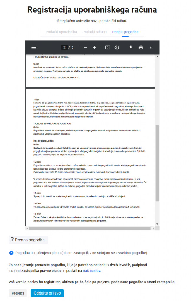 Postopek registracije 4 Podpis pogodbe poslovno 1