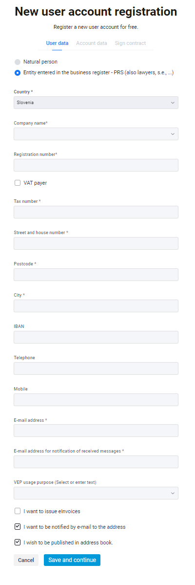 Registration procedure 4 User data business
