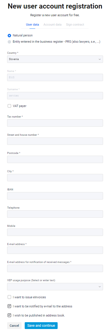 Registration procedure 1 User data natural person